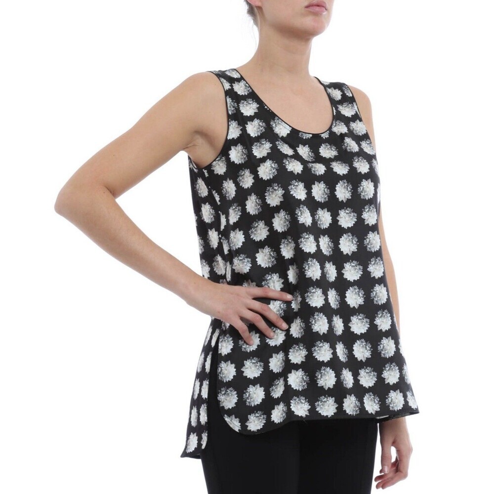 Max Mara‎ Women’s Top Peony Print Jago MEDIUM SILK Feat Viscose Tank Black White
